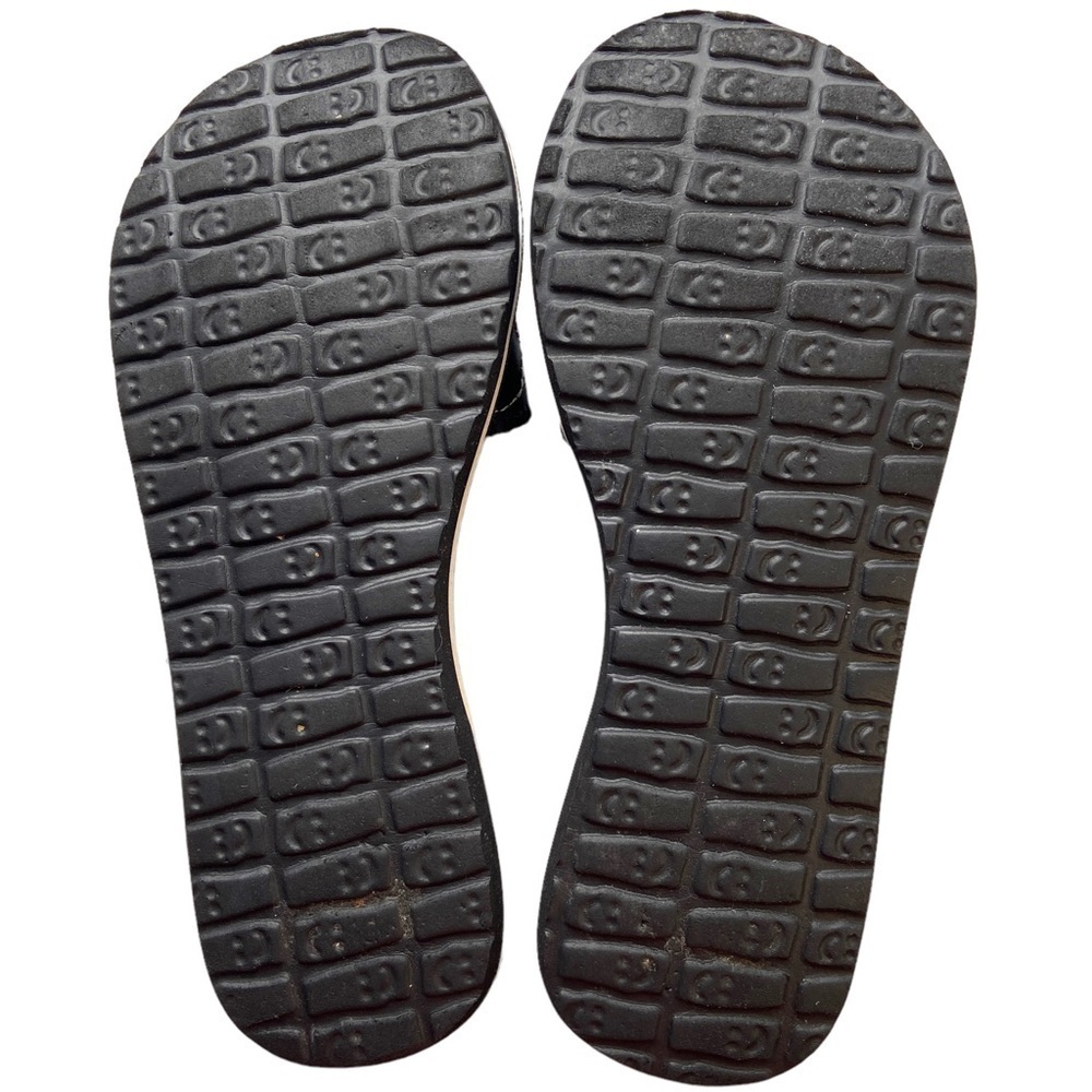 Sanuk Black Cream Brown Flip Flop Slides Floral Embroidery Beaded Size 7 - Picture 9 of 16